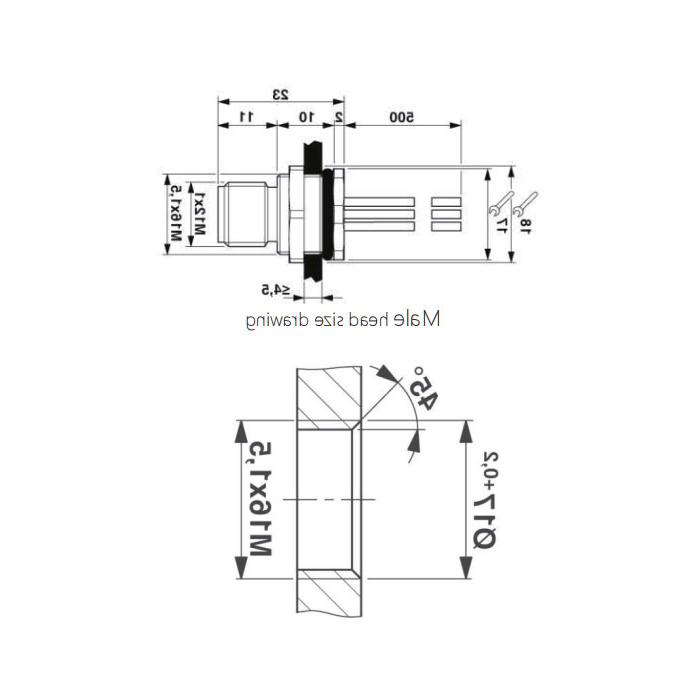 M12 12Pin、Male、Flanged connector、Board rear mount、PCB installation、64SC81P